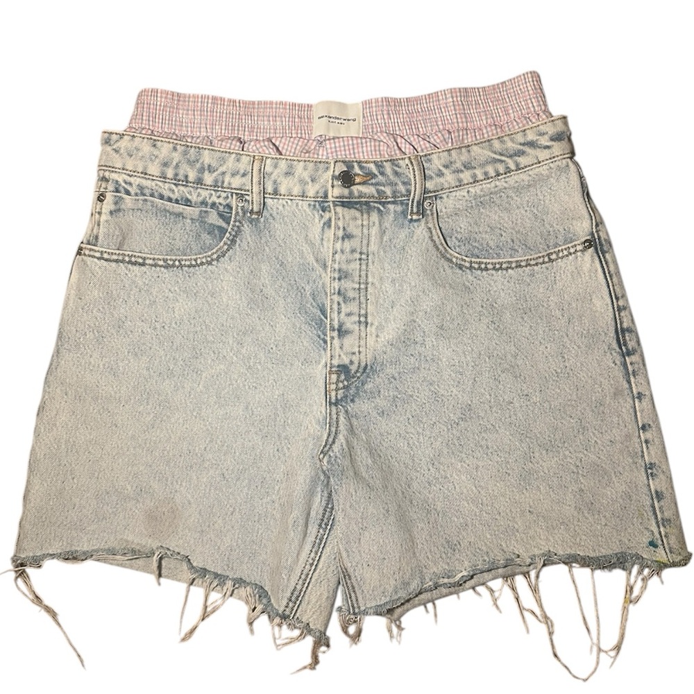 Alexander Wang Light Wash Distressed Denim Shorts